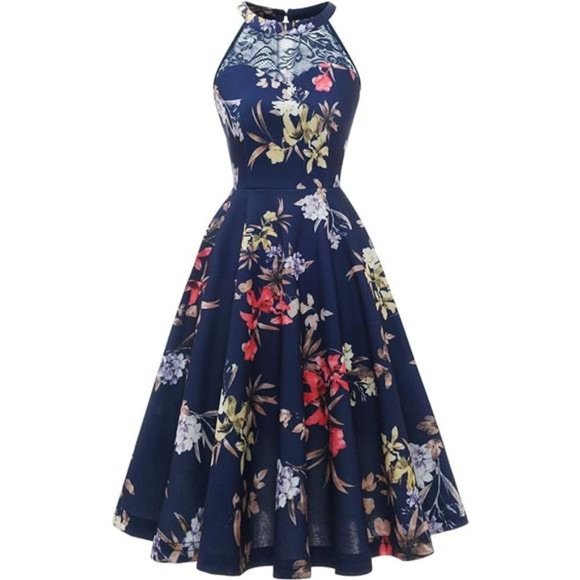 Women Wedding Dress Cocktail Halter Lace A-Line Party Short Vintage Homecoming - Picture 7 of 7